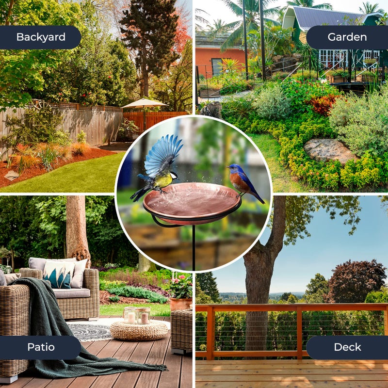 Monarch Abode Standing Bird Bath & Bird Feeder for Outdoors â€“ Pure Copper Hand Hammered Birds Bath Bowl w/ 34-inch Detachable Iron Stand, Wild Birdfeeder and Birdbath for Outside Garden Backyard - Image 3